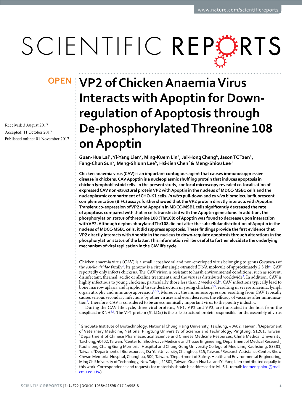 VP2 of Chicken Anaemia Virus Interacts with Apoptin for Down