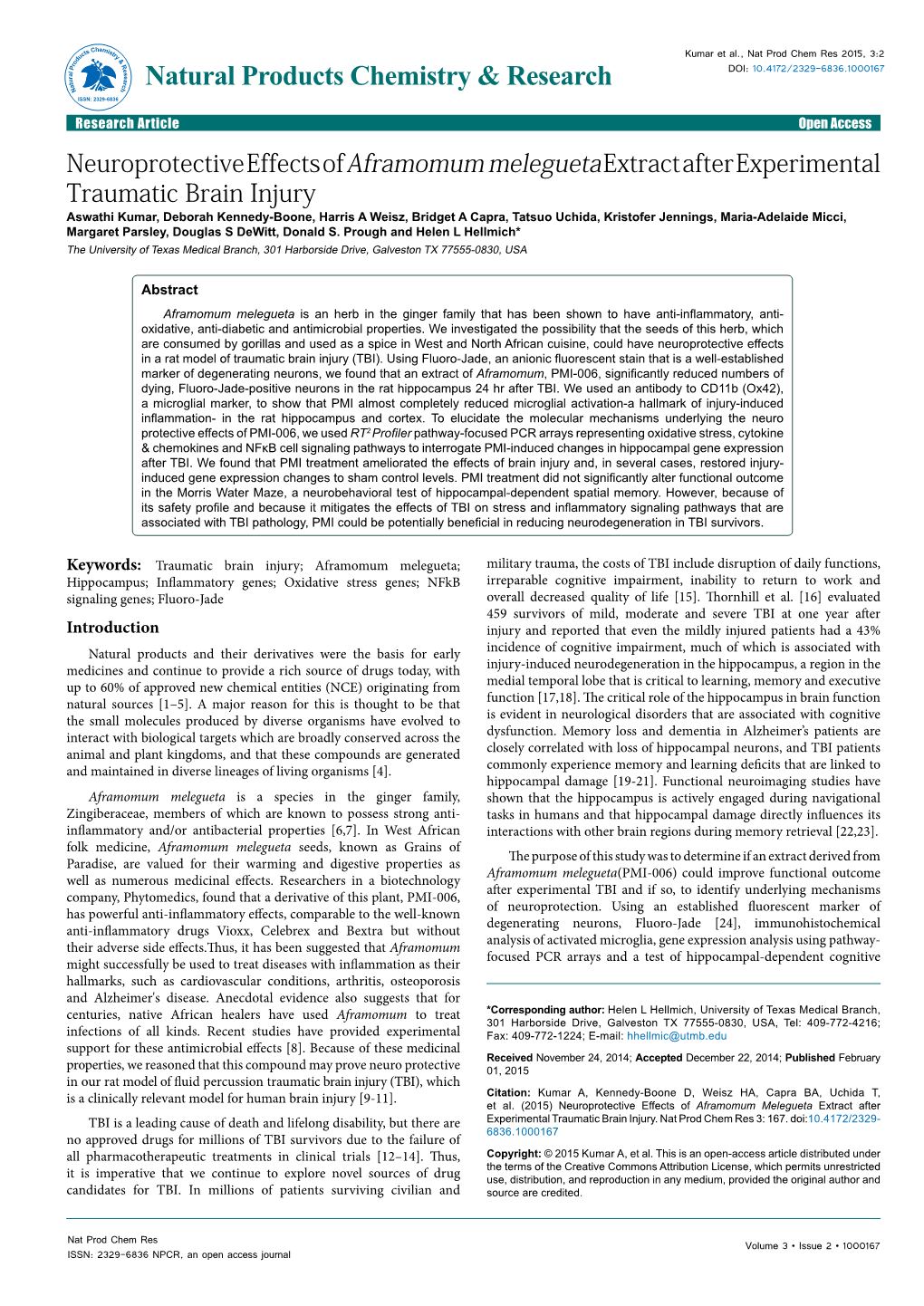 Neuroprotective Effects of Aframomum Melegueta Extract After