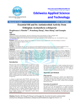 Essential Oil and Its Antimicrobial Activity from Ethiopian Acokanthera