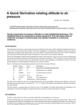 A Quick Derivation Relating Altitude to Air Pressure