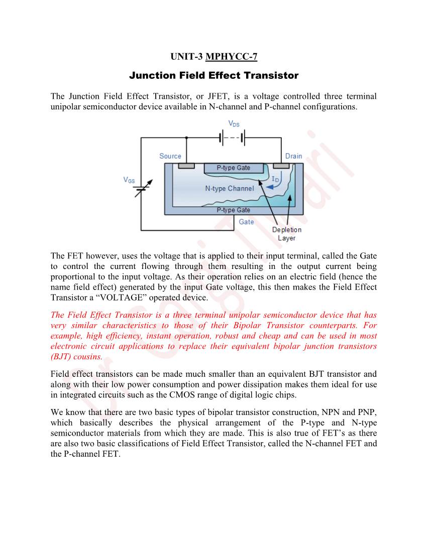 UNIT-3 MPHYCC-7 Junction Field Effect Transistor