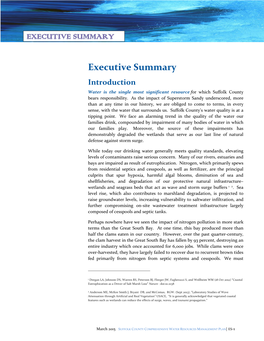 Executive Summary Introduction Water Is the Single Most Significant Resource for Which Suffolk County Bears Responsibility