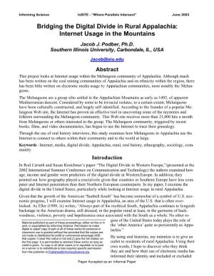Bridging the Digital Divide in Rural Appalachia: Internet Usage in the Mountains Jacob J