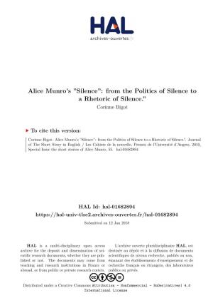 Alice Munro's ''Silence'': from the Politics of Silence to a Rhetoric of Silence.''