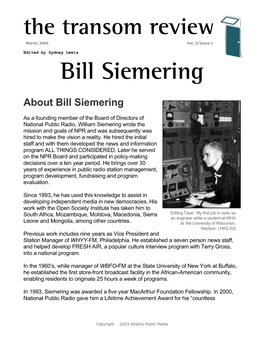 The Transom Review: Bill Siemering