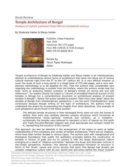 Book Review Temple Architecture of Bengal Analysis of Stylistic Evolution from Fifth to Nineteenth Century