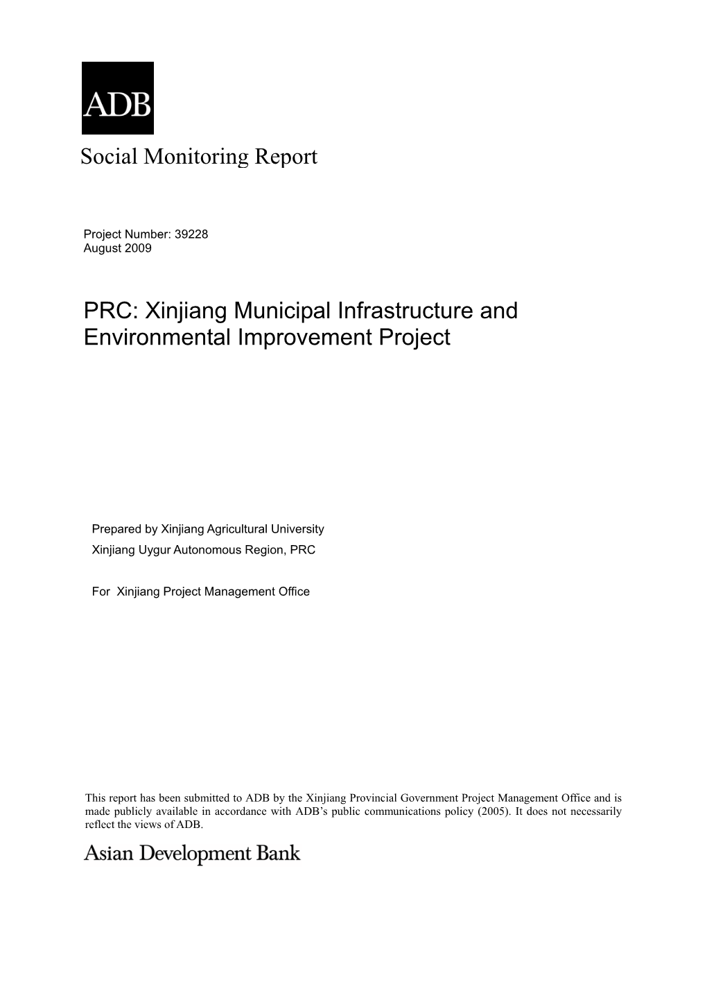 Social Monitoring Report: People's Republic of China: Xinjiang