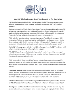 New EQT Scholars Program Sends Two Students to the Kiski School