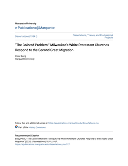 "The Colored Problem:" Milwaukee's White Protestant Churches Respond to the Second Great Migration