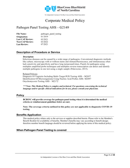 Pathogen Panel Testing AHS – G2149