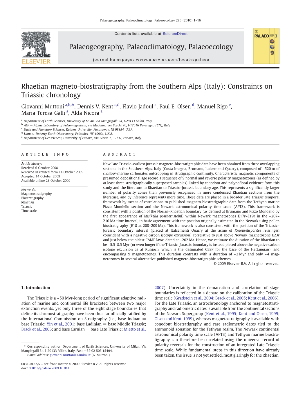 Rhaetian Magneto-Biostratigraphy from the Southern Alps (Italy): Constraints on Triassic Chronology