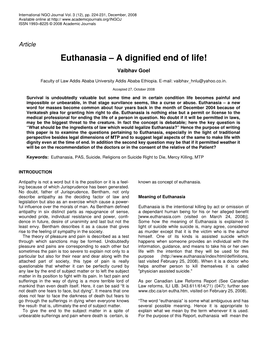 Euthanasia – a Dignified End of Life!