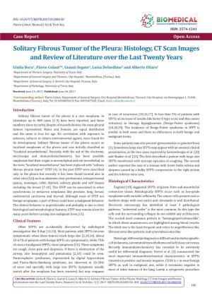 Solitary Fibrous Tumor of the Pleura: Histology, CT Scan Images and Review of Literature Over the Last Twenty Years