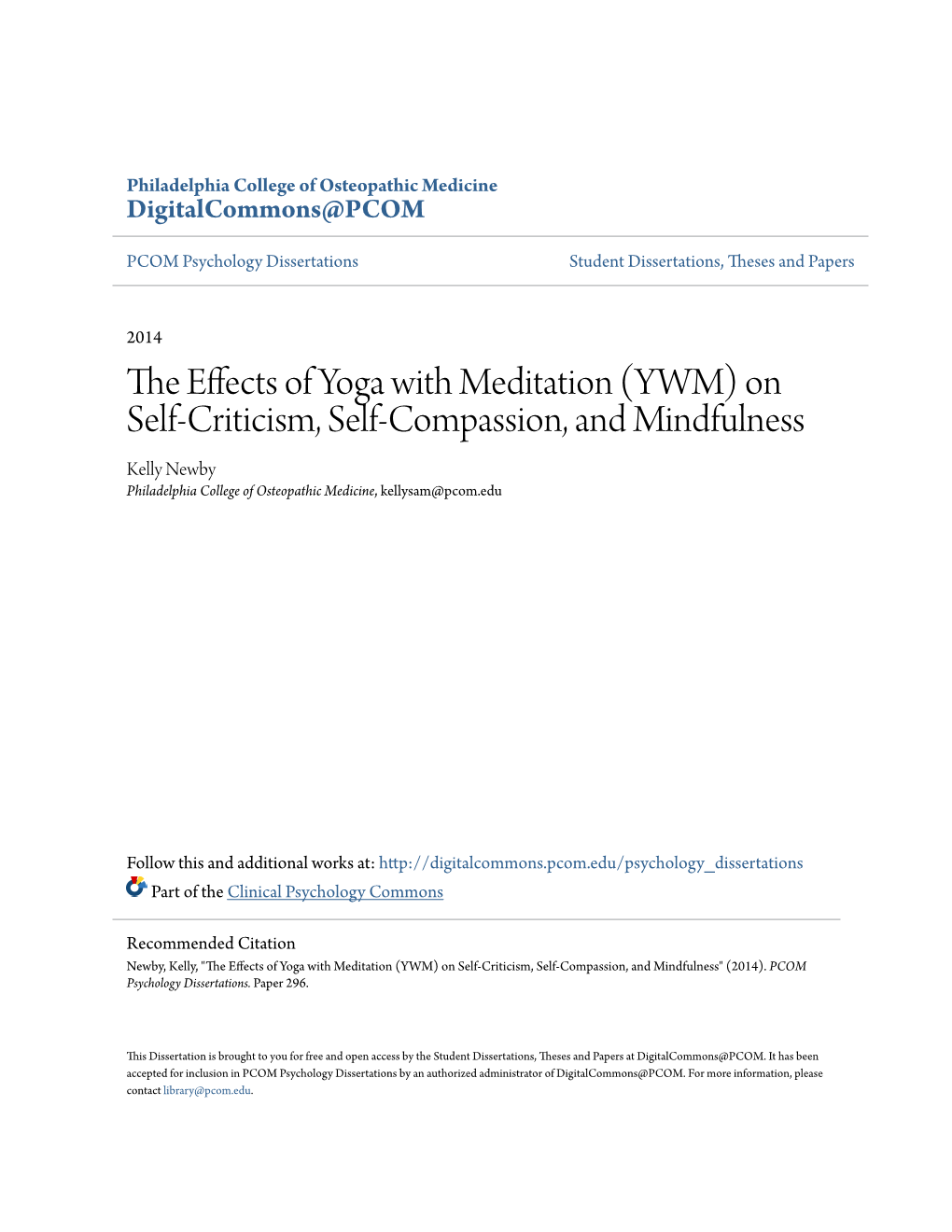 The Effects of Yoga with Meditation (YWM) on Self-Criticism, Self-Compassion, and Mindfulness