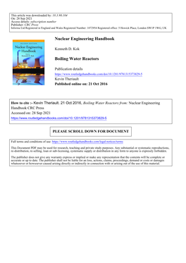 Nuclear Engineering Handbook Boiling Water Reactors