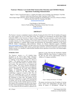Low Earth Orbit Neutron Flux Detection and COSMOS Mission Operations Technology Demonstration ABSTRACT