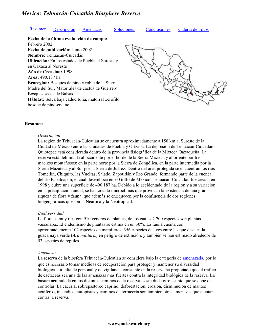 Mexico: Tehuacán-Cuicatlán Biosphere Reserve