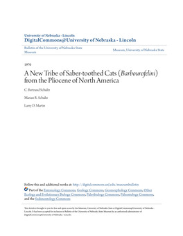 A New Tribe of Saber-Toothed Cats (Barbourofelini) from the Pliocene of North America C