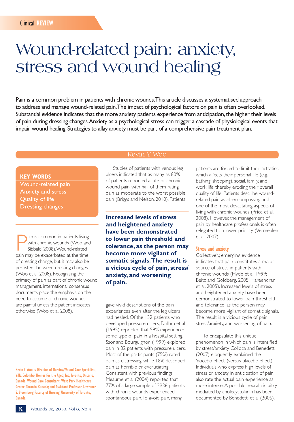 Wound-Related Pain: Anxiety, Stress and Wound Healing