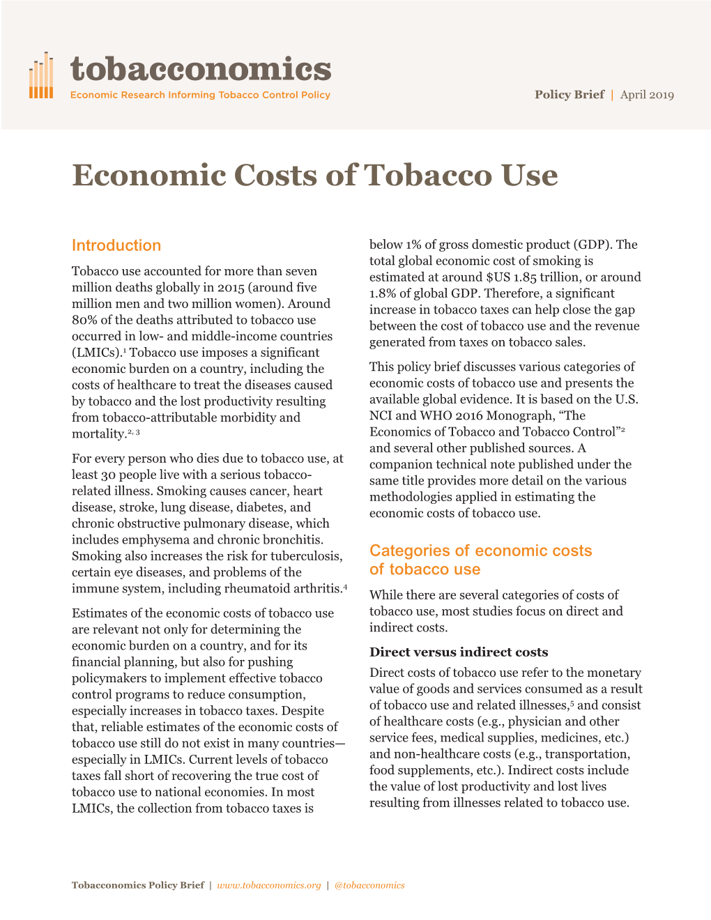 Economic Costs of Tobacco Use