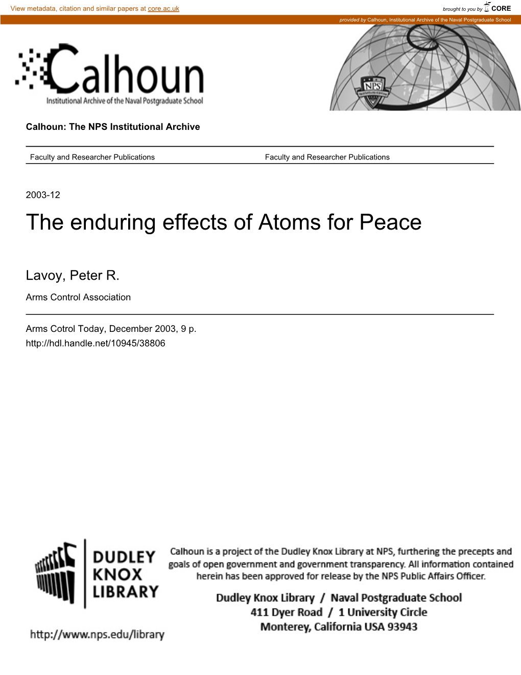 The Enduring Effects of Atoms for Peace