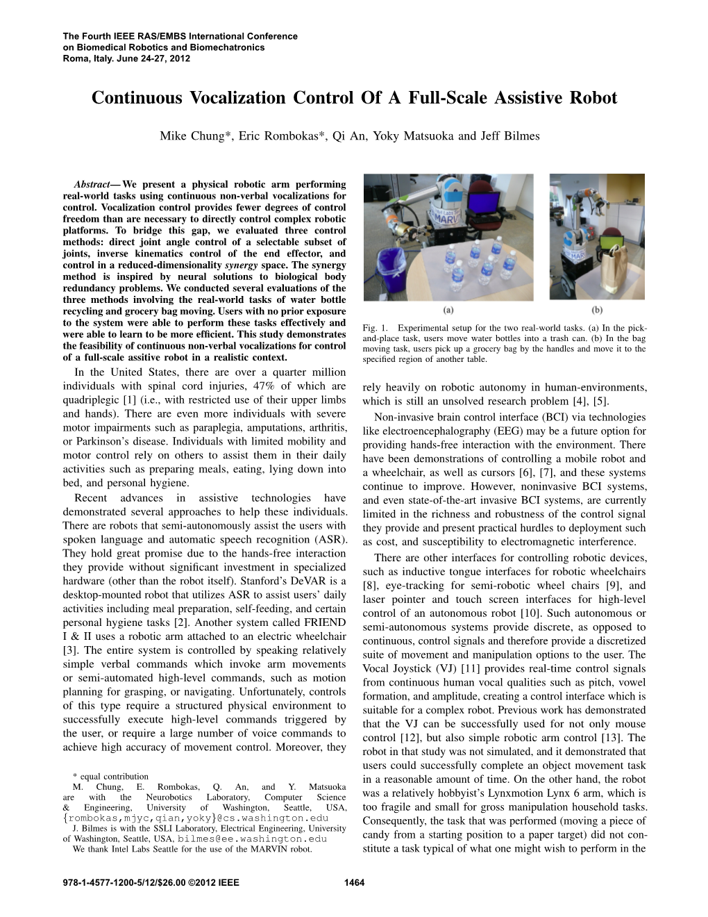 Continuous Vocalization Control of a Full-Scale Assistive Robot