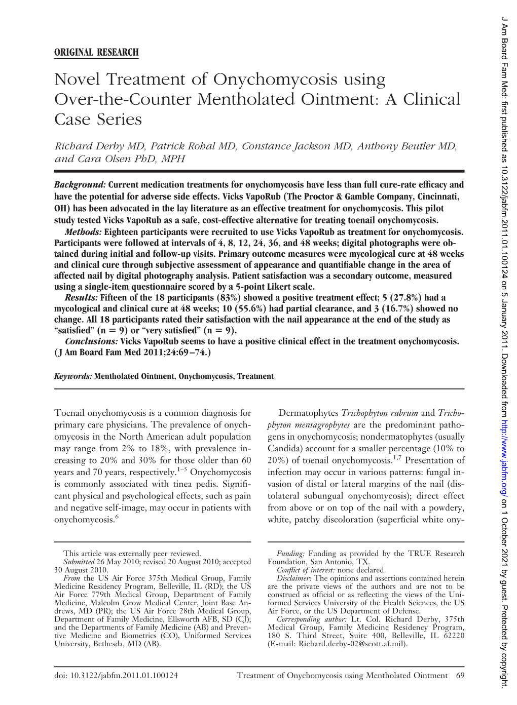 Novel Treatment of Onychomycosis Using Over-The-Counter Mentholated Ointment: a Clinical Case Series