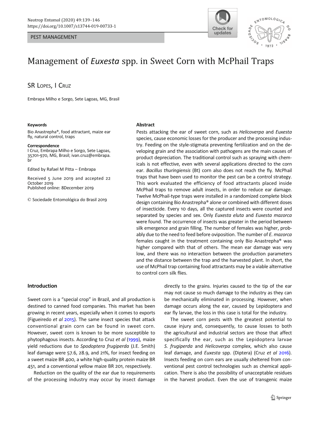 Management of Euxesta Spp. in Sweet Corn with Mcphail Traps