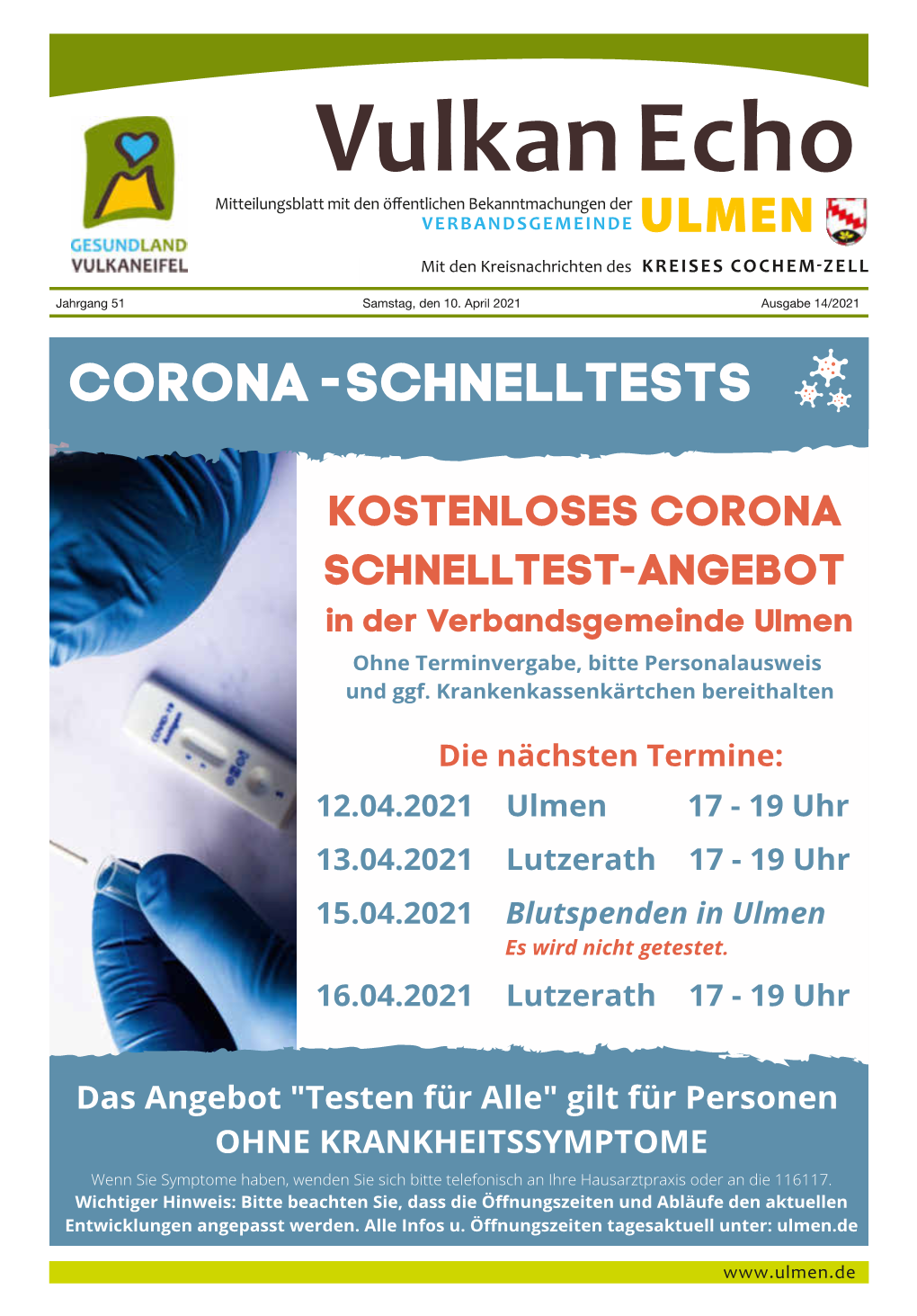 Ausgabe 14/2021 CORONA-SCHNELLTESTS