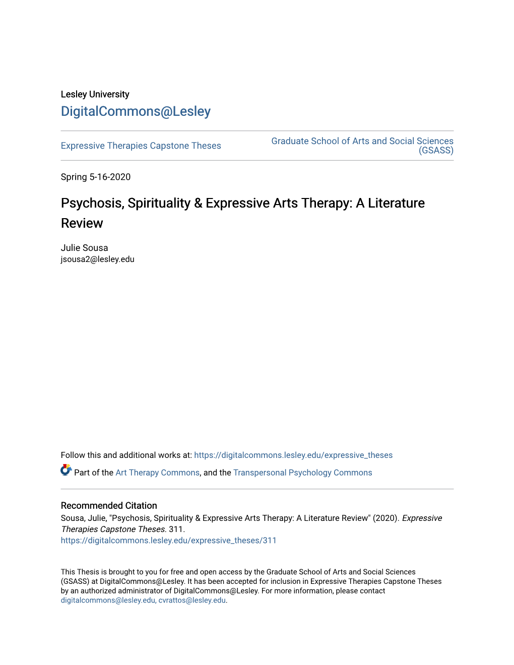 Psychosis, Spirituality & Expressive Arts Therapy: a Literature Review