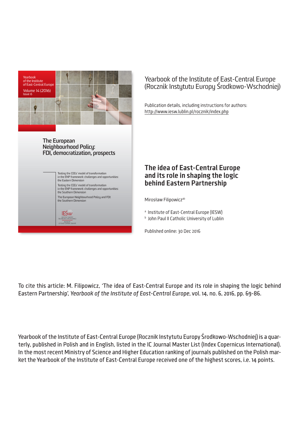 The Idea of East-Central Europe and Its Role in Shaping the Logic Behind Logic the Shaping in Role Its and Europe East-Central of Idea ‘The Filipowicz, Article: M