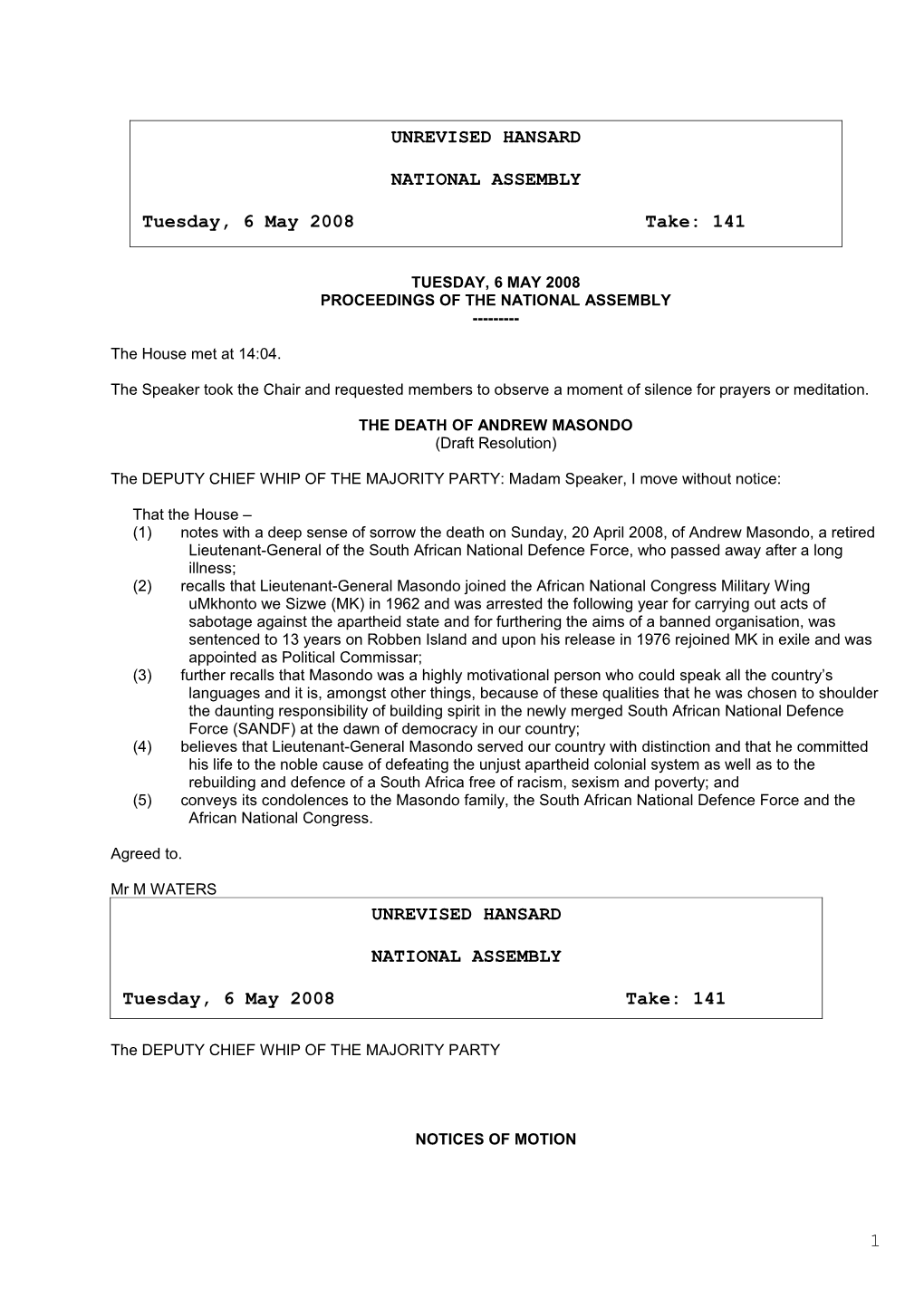 Proceedings of the National Assembly s2