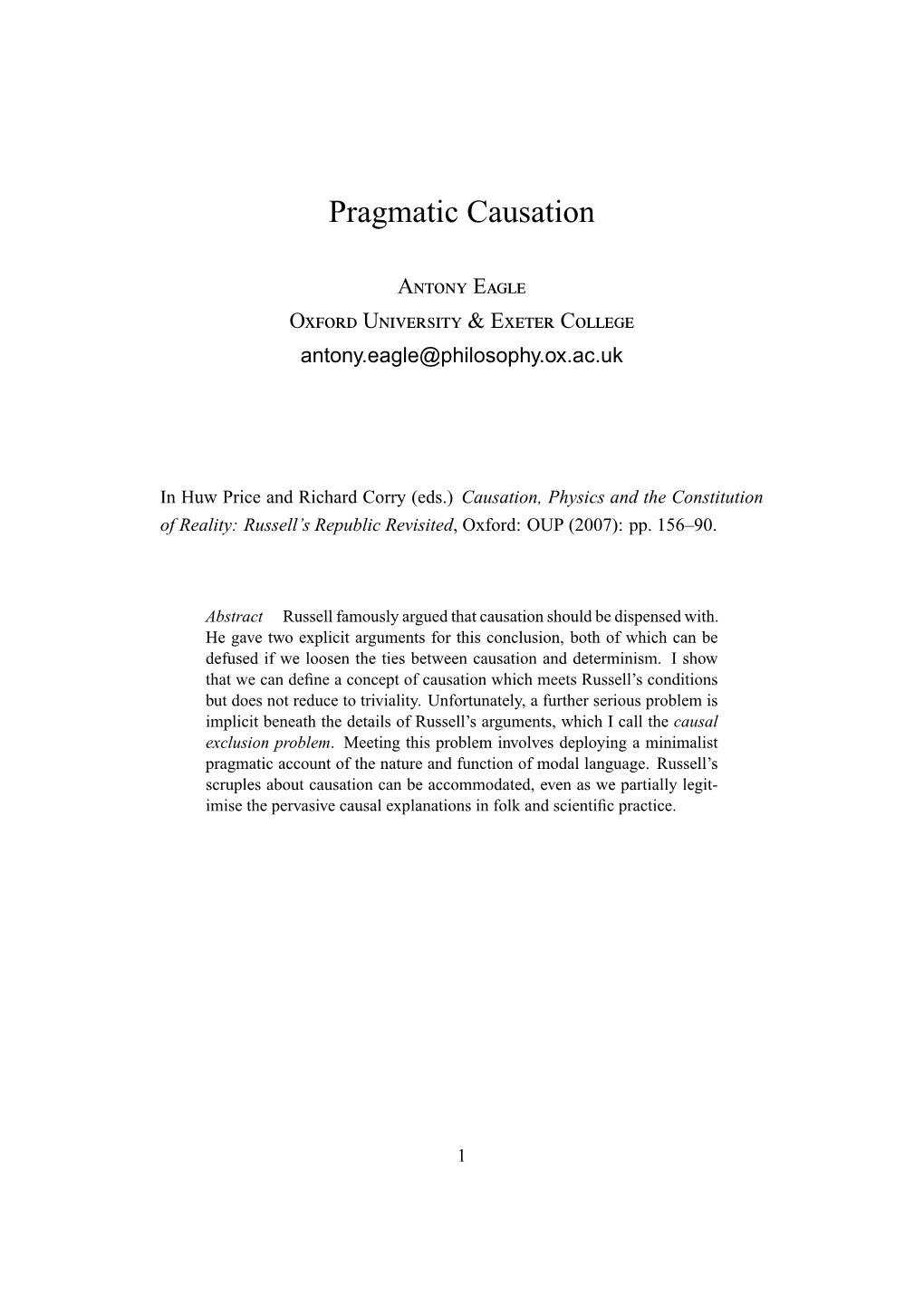 Pragmatic Causation