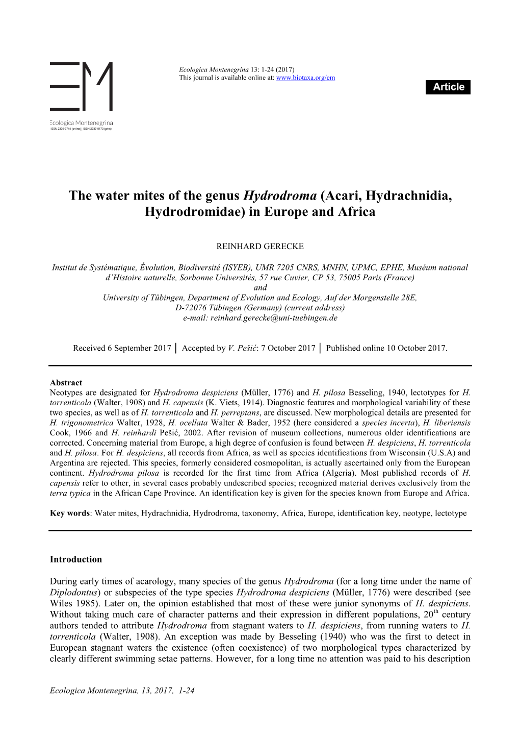 (Acari, Hydrachnidia, Hydrodromidae) in Europe and Africa