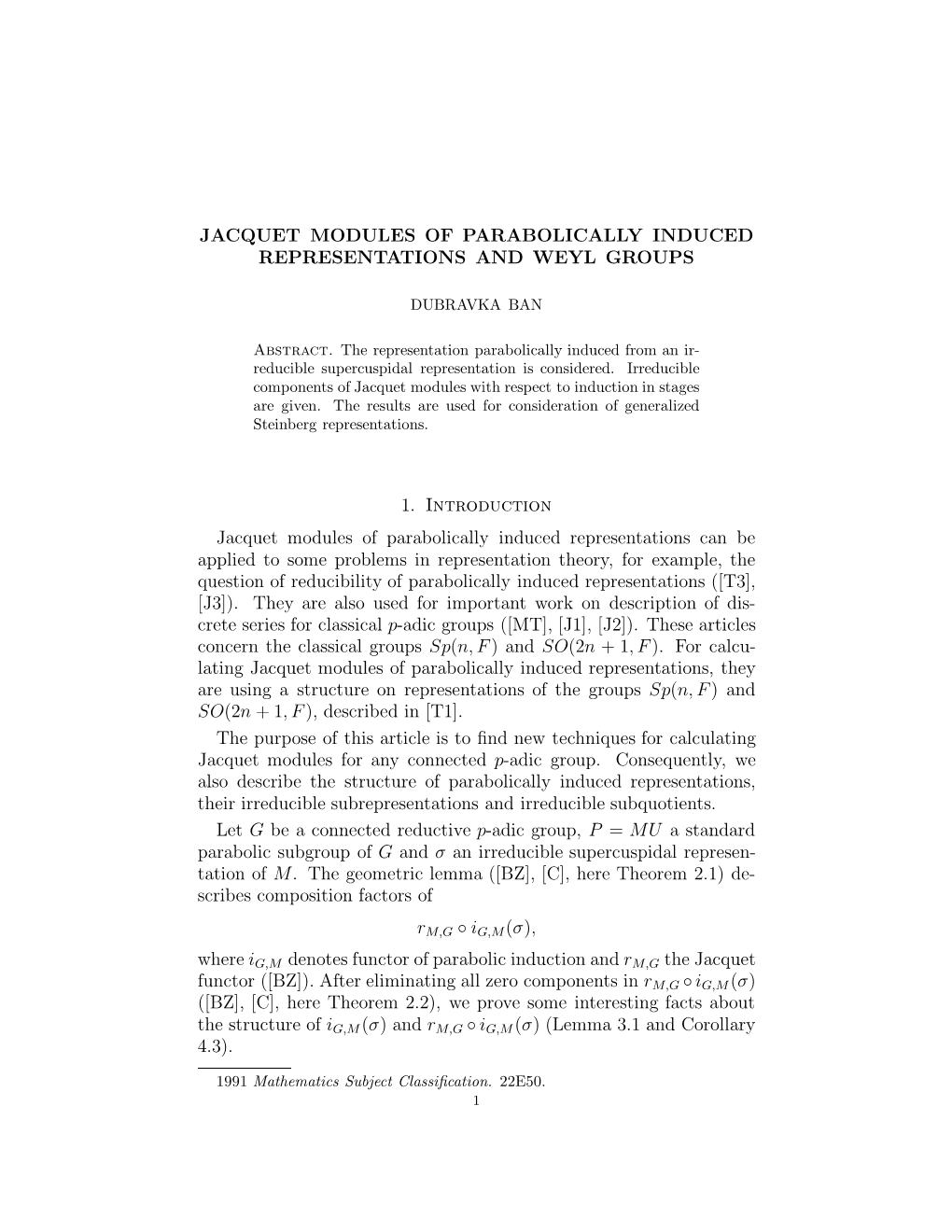 Jacquet Modules of Parabolically Induced Representations and Weyl Groups