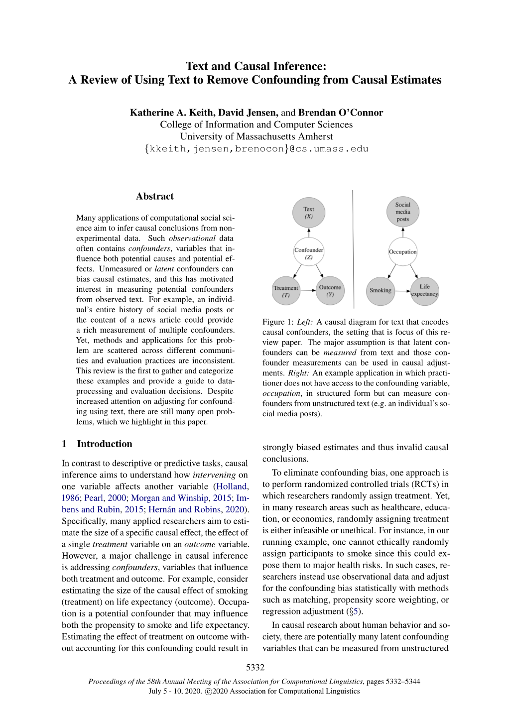 Text and Causal Inference: a Review of Using Text to Remove Confounding from Causal Estimates