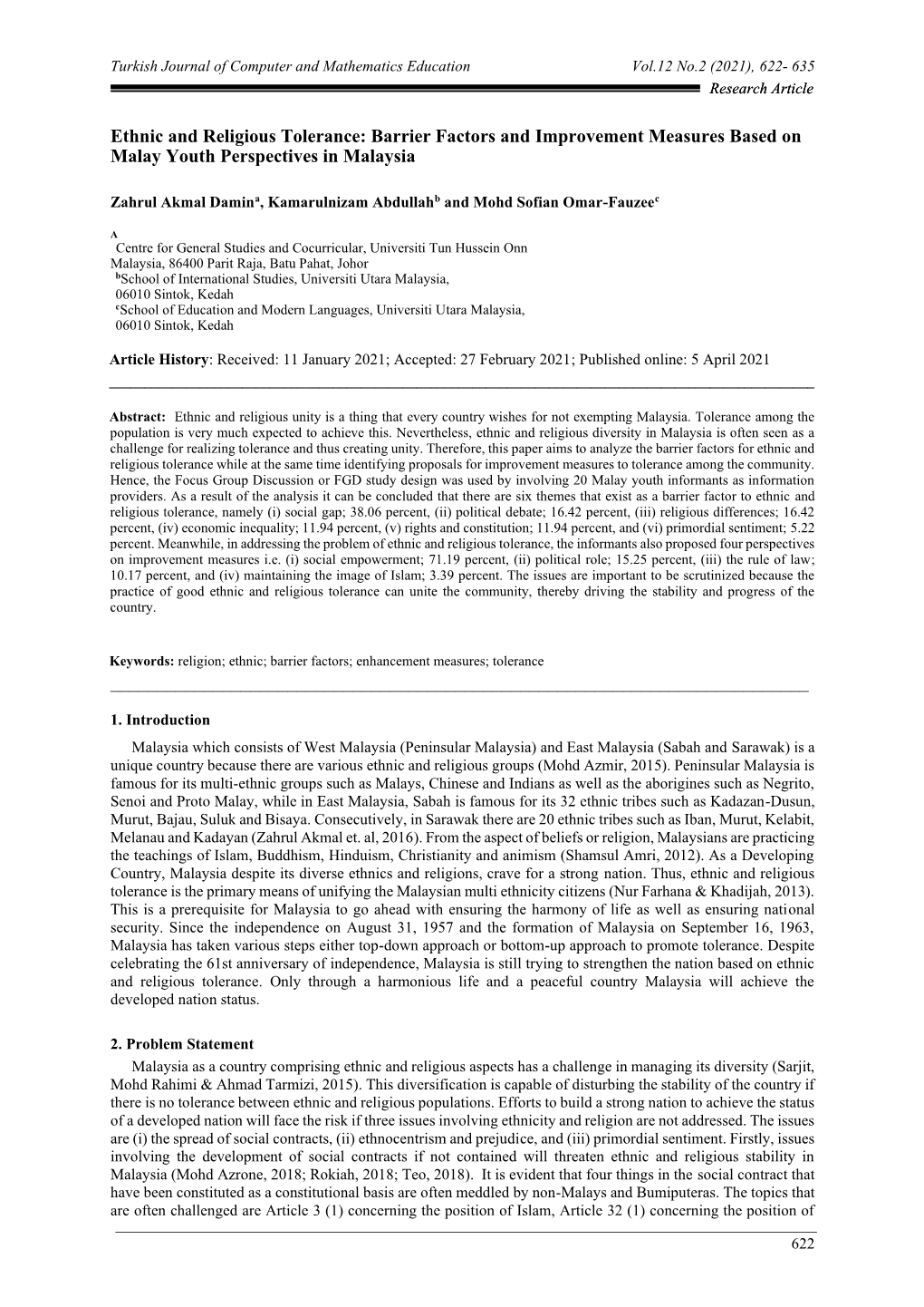 Ethnic and Religious Tolerance: Barrier Factors and Improvement Measures Based on Malay Youth Perspectives in Malaysia