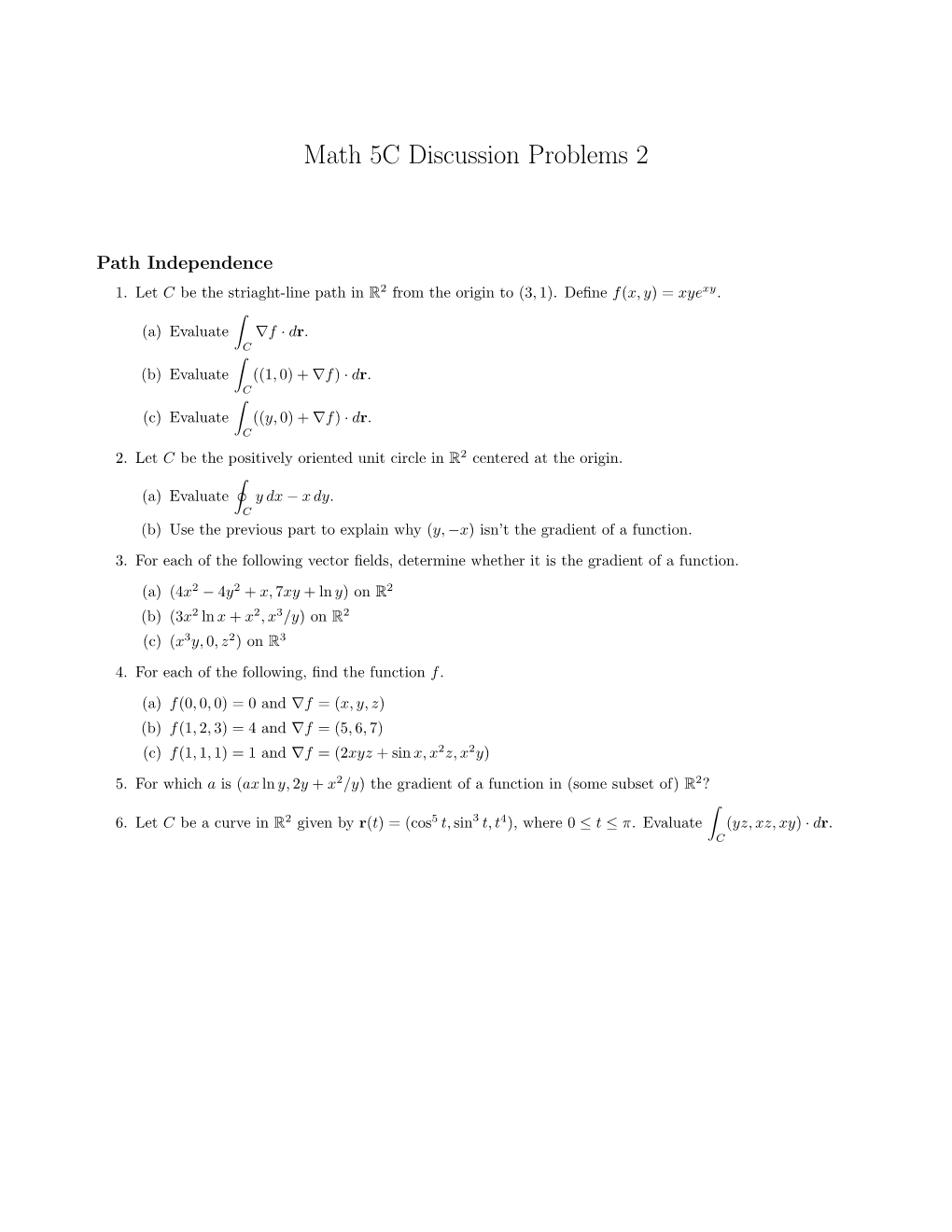 Math 5C Discussion Problems 2