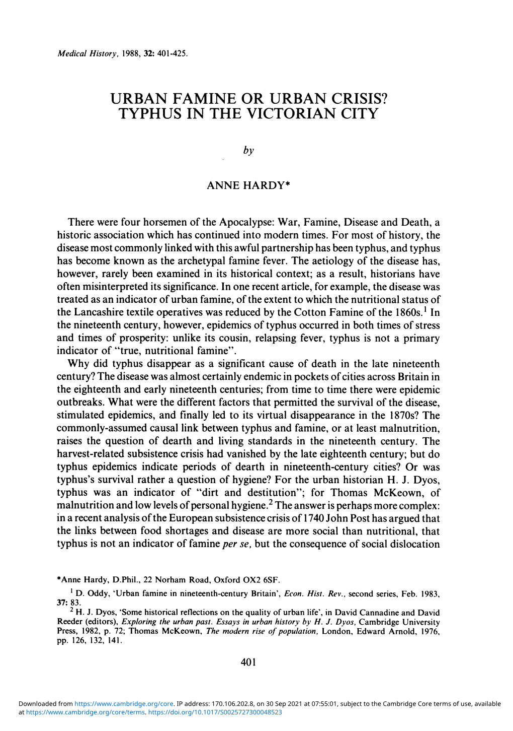 Typhus in the Victorian City