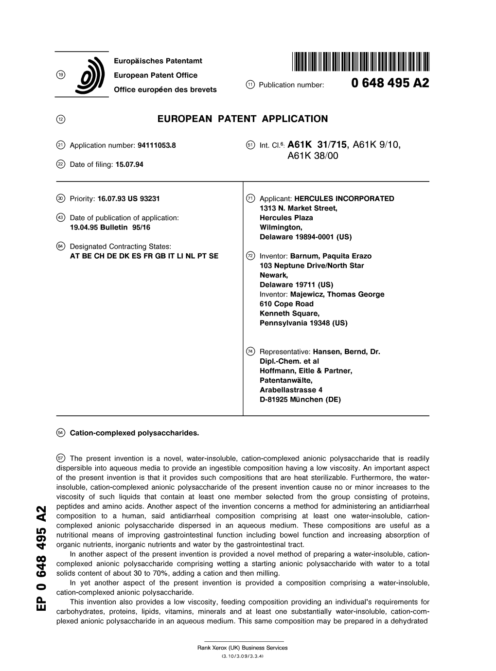 Cation-Complexed Polysaccharides