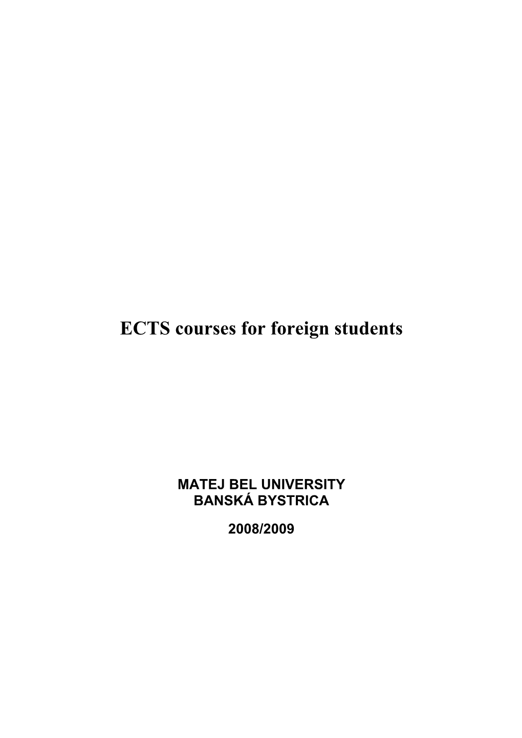 ECTS Courses for Foreign Students