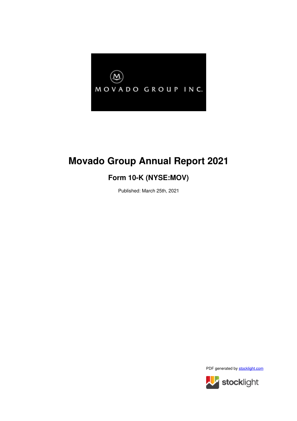Movado Group Annual Report 2021