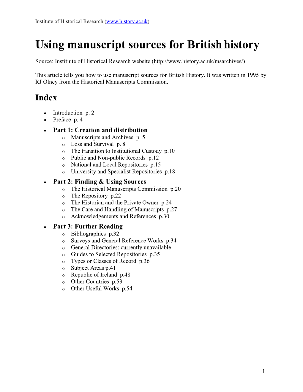 Using Manuscript Sources for British History