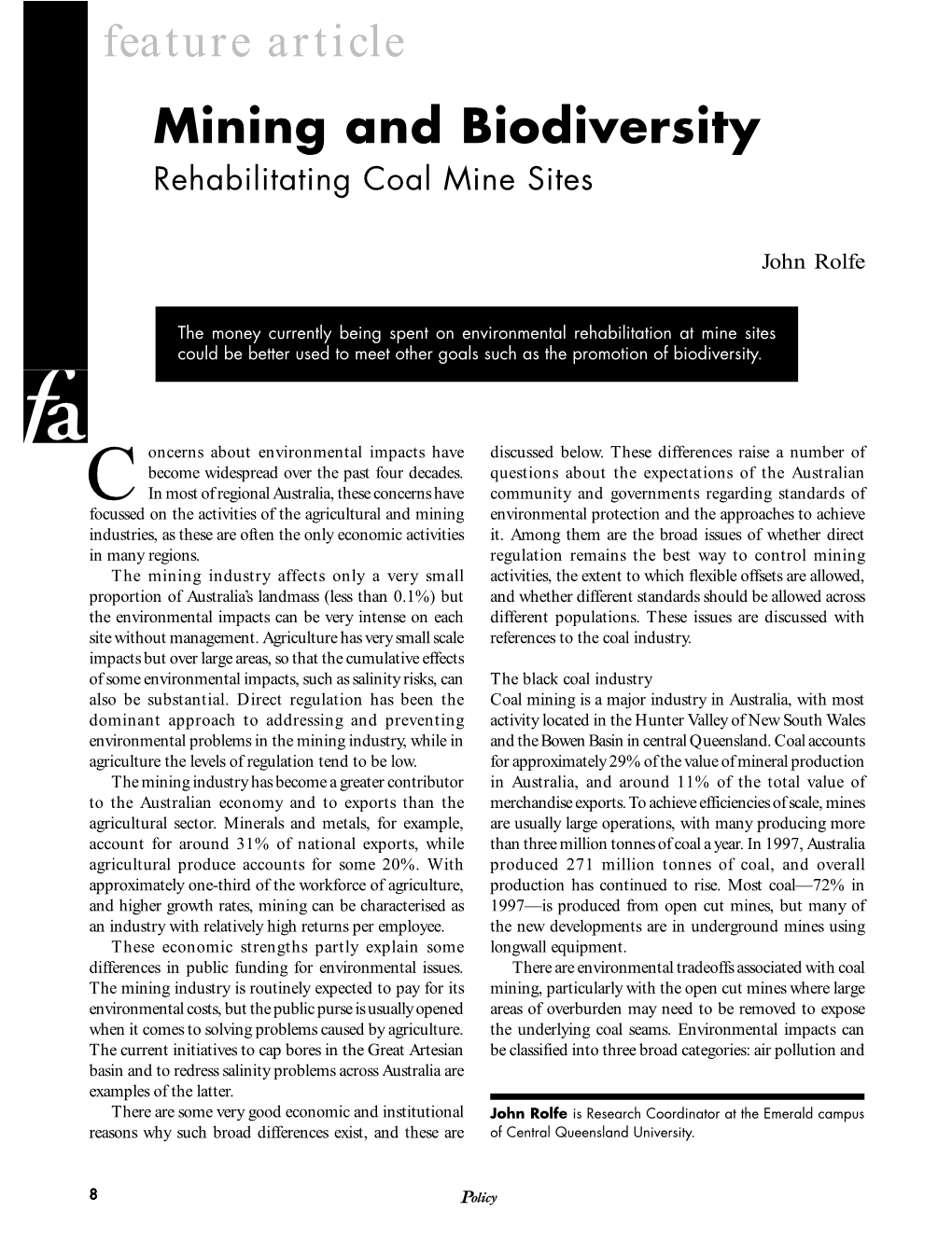 Mining and Biodiversity: Rehabilitating Coal Mine Sites