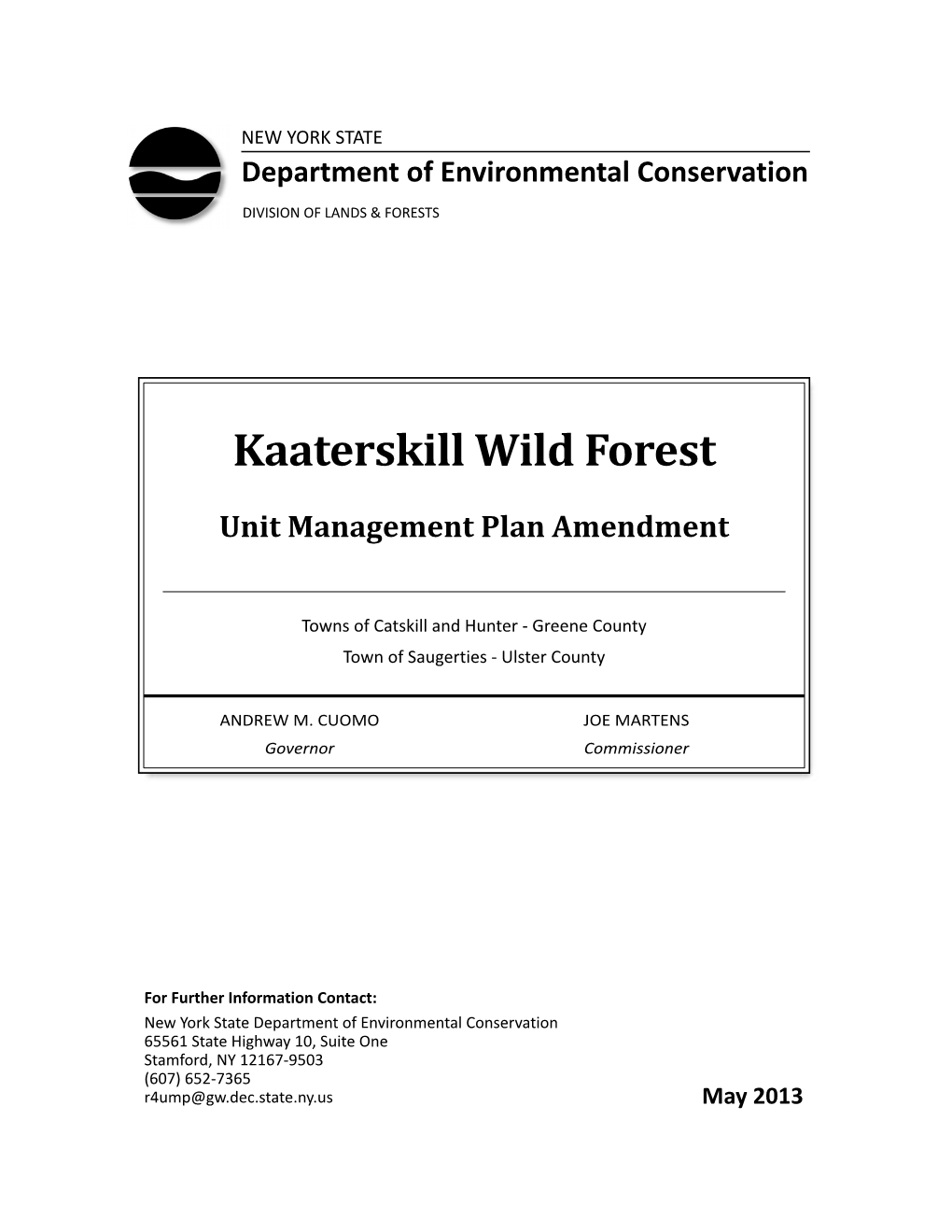 Kaaterskill Wild Forest UMP Amendment