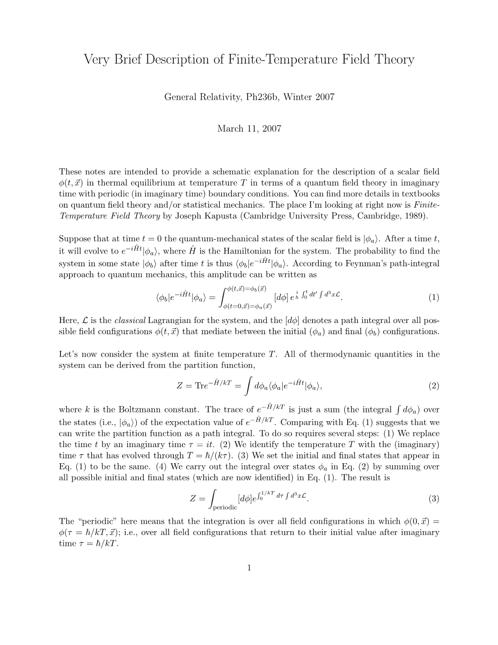 Very Brief Description of Finite-Temperature Field Theory