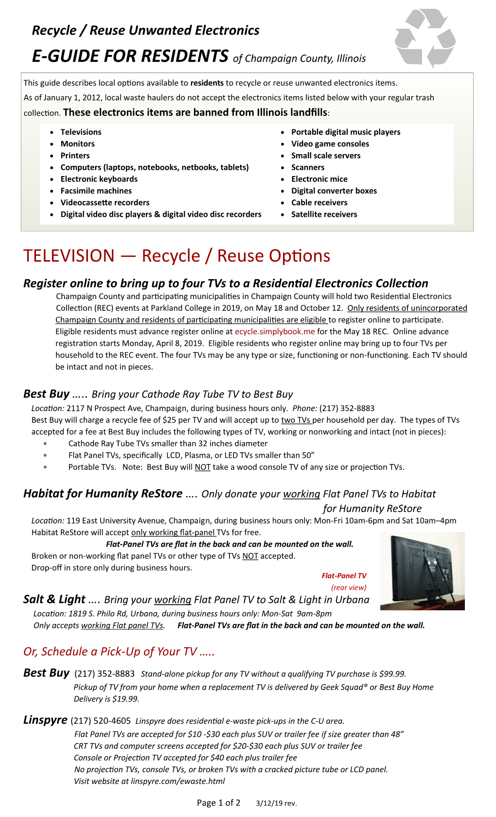 TELEVISION — Recycle / Reuse Options