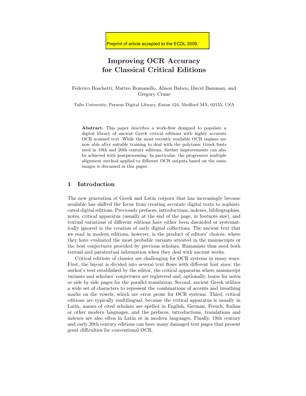 Improving OCR Accuracy for Classical Critical Editions