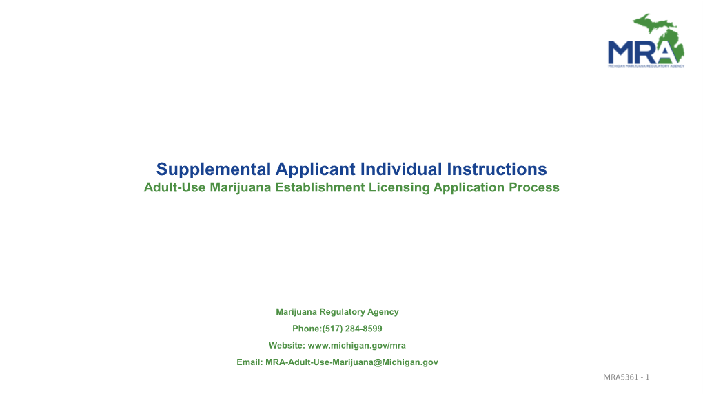 Supplemental Applicant Individual Instructions Adult-Use Marijuana Establishment Licensing Application Process