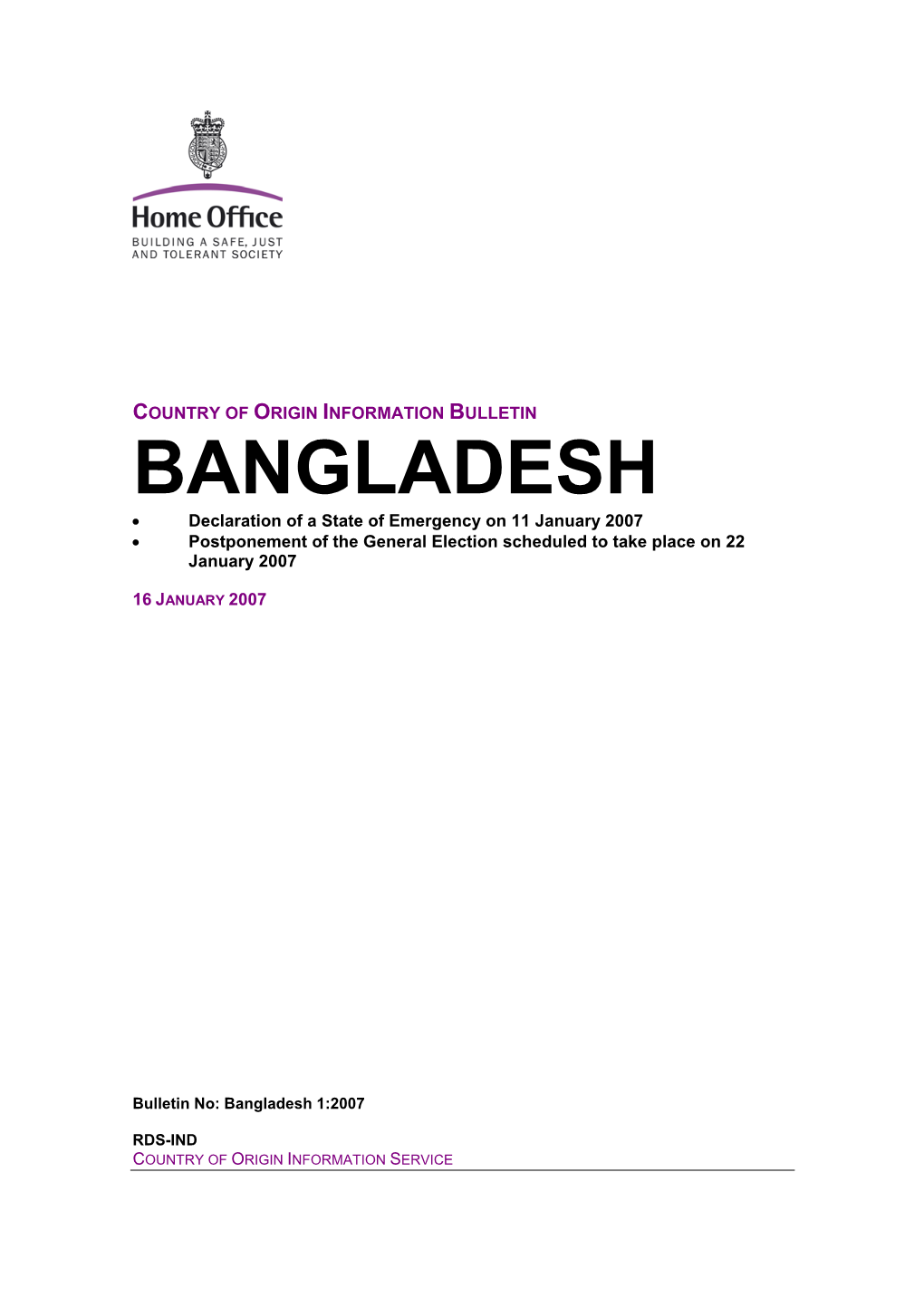 Country of Origin Information Bulletin Bangladesh